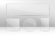 © abcvector - Realistic transparent glass window set. Collection of Glass plates on transparent background. Acrylic and glass texture with glares and light. Rectangle frame. Vector.