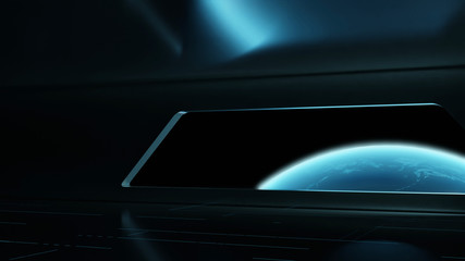 Poster - 3d rendering of planet earth with glowing light from cities and atmosphere. wide angle view from spa