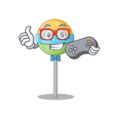 Sticker - mascot round holding gamer lollipop with character