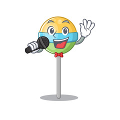 Sticker - singing mascot round lollipop with character isolated