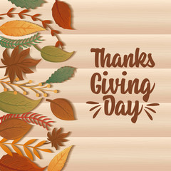 Sticker - card with label happy thanksgiving and autumn leaves