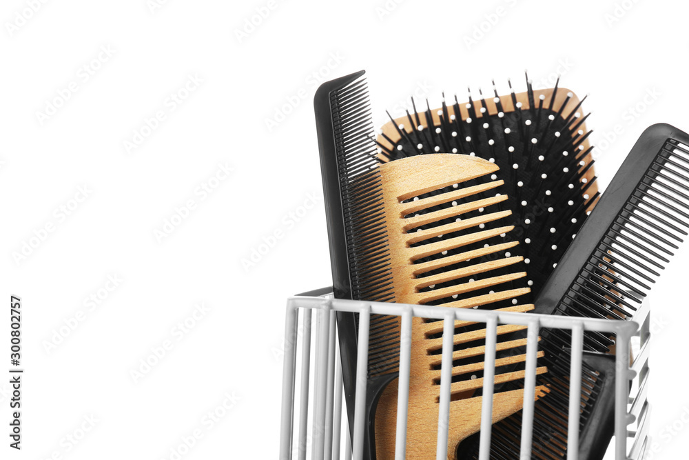 Professional hairdresser's set on white background, closeup