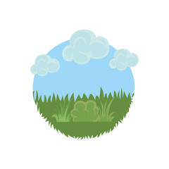 Sticker - landscape with shrubs and leaves on white background