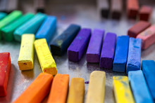Stationary, Colorful Rainbow Soft Hard Pastel Chalks Set Close Up Macro