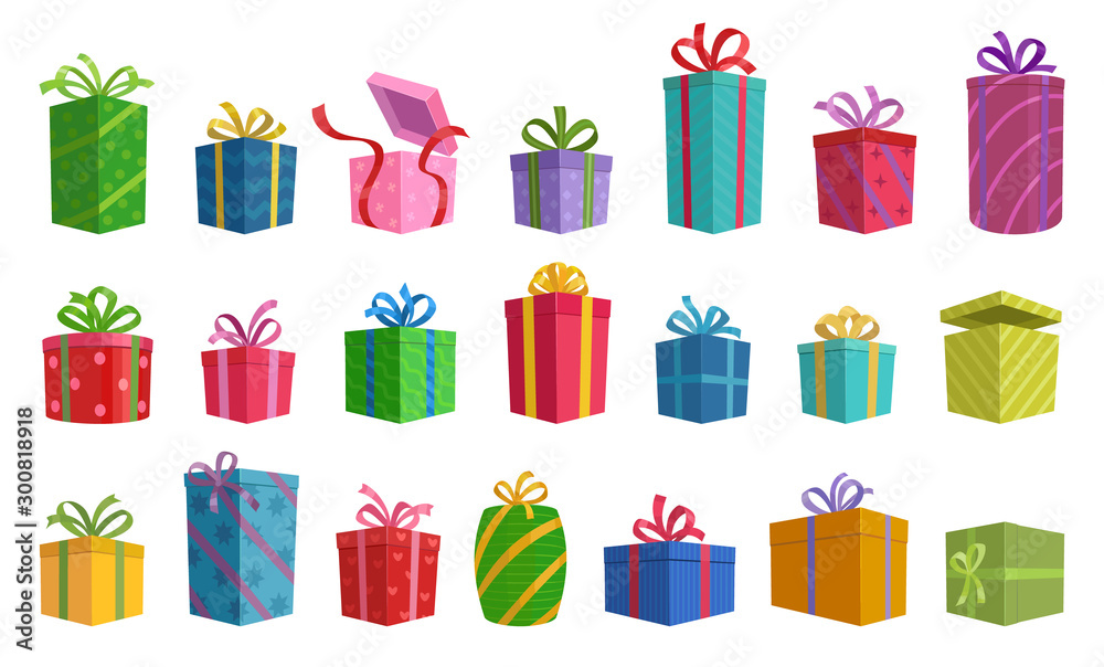 Gift box vector cartoon set icon. Illustration of isolated cartoon icon gift box with ribbon. Vector illustration set christmas present. - obrazy, fototapety, plakaty 