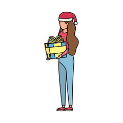 Wall Mural - young woman with christmas hat and giftbox