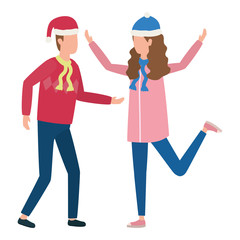 Poster - young lovers couple with christmas hat characters