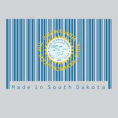 Wall Mural - Barcode set the color of South Dakota flag, the states of America. The sun on sky blue with surrounded of gold text. text: Made in South Dakota.