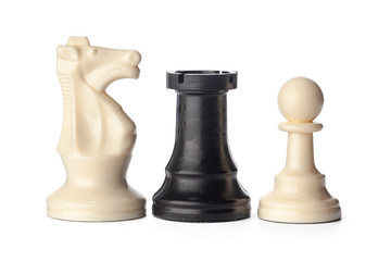 Wall Mural - Black and white chess pieces on white background