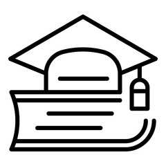 Poster - Academic hat on a textbook icon. Outline academic hat on a textbook vector icon for web design isolated on white background