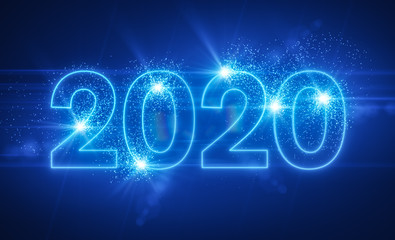 2020 - Neon - Neonlicht - Neujahr - Silvester - Sylvester - Blau