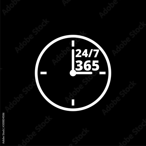 24 7 Hours And 365 Days Icon Any Time Working Service Or Support Symbol Isolated On Black Background Stock Illustration Adobe Stock