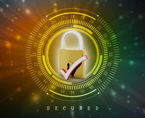 Poster - 3d illustration Safety concept: Closed Padlock with tick