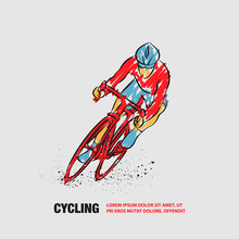 Cycling Race. Vector Outline Of Cycling With Scribble Doodles.
