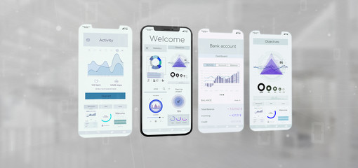 Poster - Application interface UI on a smartphone - 3d rendering