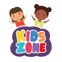 Poster - cute little interracial girls with kids zone lettering