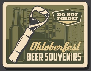 Poster - Bottle opener, mug and barrel of beer, oktoberfest