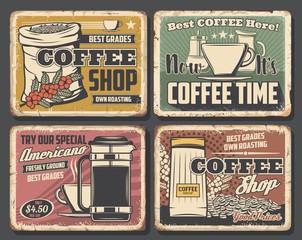 Wall Mural - Retro coffee shop, cup of hot drink and beans