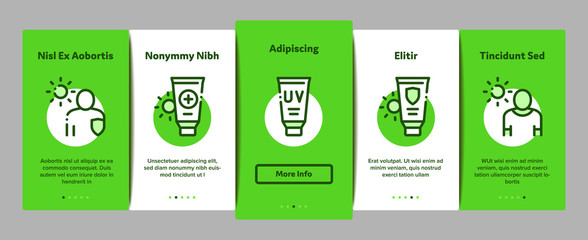 Aufkleber - Sunscreen Onboarding Mobile App Page Screen Vector Thin Line. Sun Lotion And Medical Cream, Protection Skin And Human Silhouette, Sunscreen Concept Linear Pictograms. Contour Illustrations