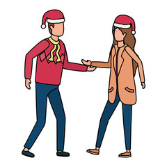 Poster - young lovers couple with christmas hat characters