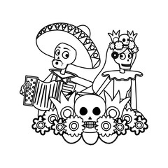 Sticker - catrina and mariachi playing accordion couple characters