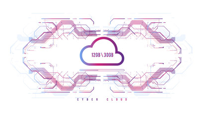 Poster - cloud computing and innovation concept with hud elements. storage data, online data backup. internet