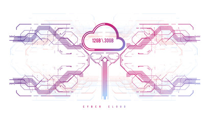 Poster - cloud computing and innovation concept with hud elements. storage data, online data backup. internet