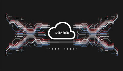 Poster - cloud computing and innovation concept with hud elements. storage data, online data backup. internet