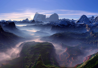 Wall Mural - 3d rendered fantasy mountain landscape - 3d illustration