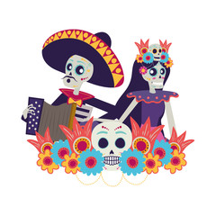 Wall Mural - catrina and mariachi playing accordion couple characters