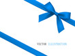 Vector blue gift bow with diagonally white ribbon for corner decor.