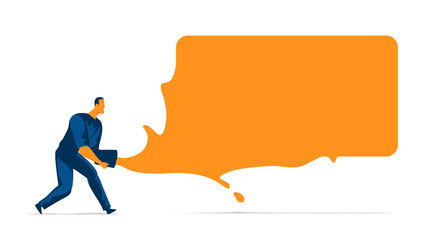 Vector illustration of man holding a bucket with orange color coming out of it. Blank space, copy space for text