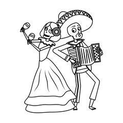 Sticker - catrina and mariachi playing accordion couple characters