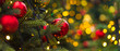 © Stanislav Ostranitsa - Winter Christmas holiday background - toys on a Christmas tree branch and blurry lights in the background in the background