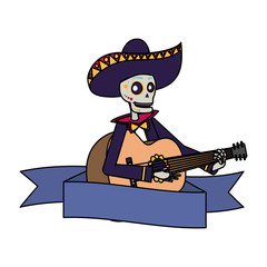 Poster - mariachi skull playing guitar comic character