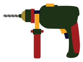 Sticker - Electric drill, illustration, vector on white background.