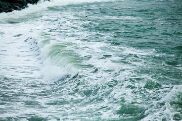 Wall Mural - A huge waves on the ocean coast. Wonderful romantic seascape of ocean coastline