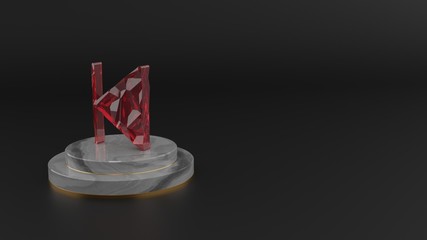 3D rendering of red gemstone symbol of stop back left icon