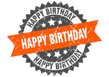 Happy Birthday Grunge Stamp With Orange Band. Happy Birthday