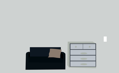 Wall Mural - Sofa and a wardrobe, illustration, vector on white background.