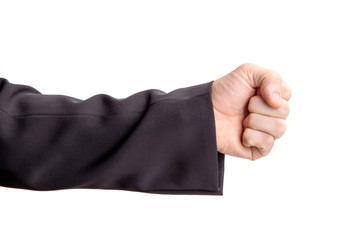 Poster - hand in a black suit with a clenched fist. isolated on white