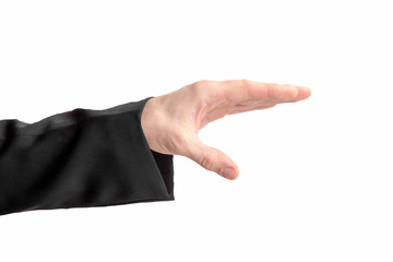 Poster - hand in a black suit with open fingers. isolated on white