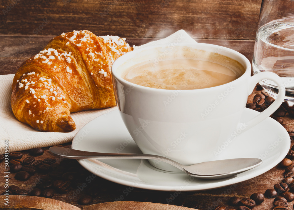 Cappuccino with croissant - obrazy, fototapety, plakaty 