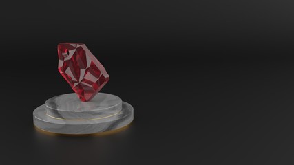 3D rendering of red gemstone symbol of label icon