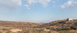 View from the highway number 5 to the Palestinian village Ayn as Sararah located on a hill in Samaria region in Benjamin district, Israel