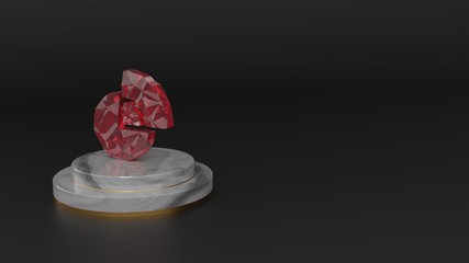 3D rendering of red gemstone symbol of pie chart icon