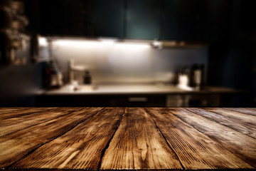 Wall Mural - wooden table background of free space for your decoration and blurred background of kitchen. copy sp
