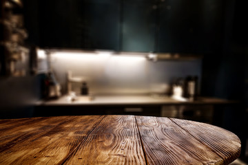 Wall Mural - wooden table background of free space for your decoration and blurred background of kitchen. copy sp