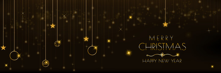 Wall Mural - Christmas banner design with star glowing glittering lights curtain