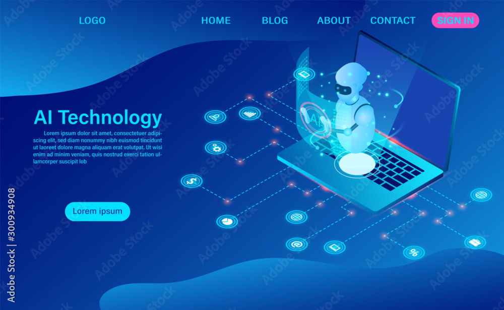 robot artificial intelligence technology in software computer. data ...